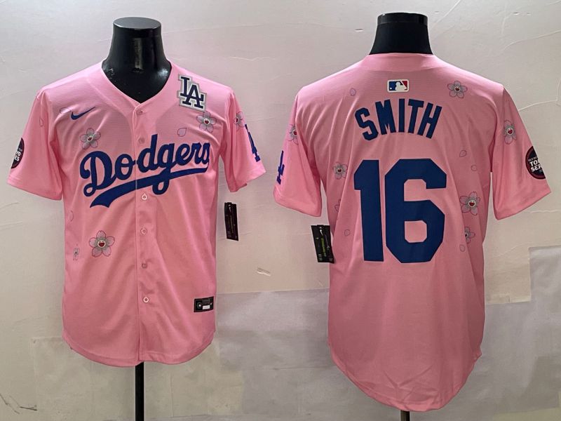 Men Los Angeles Dodgers 16 Smith Pink Sakura Edition 2025 Nike MLB Jersey style 9